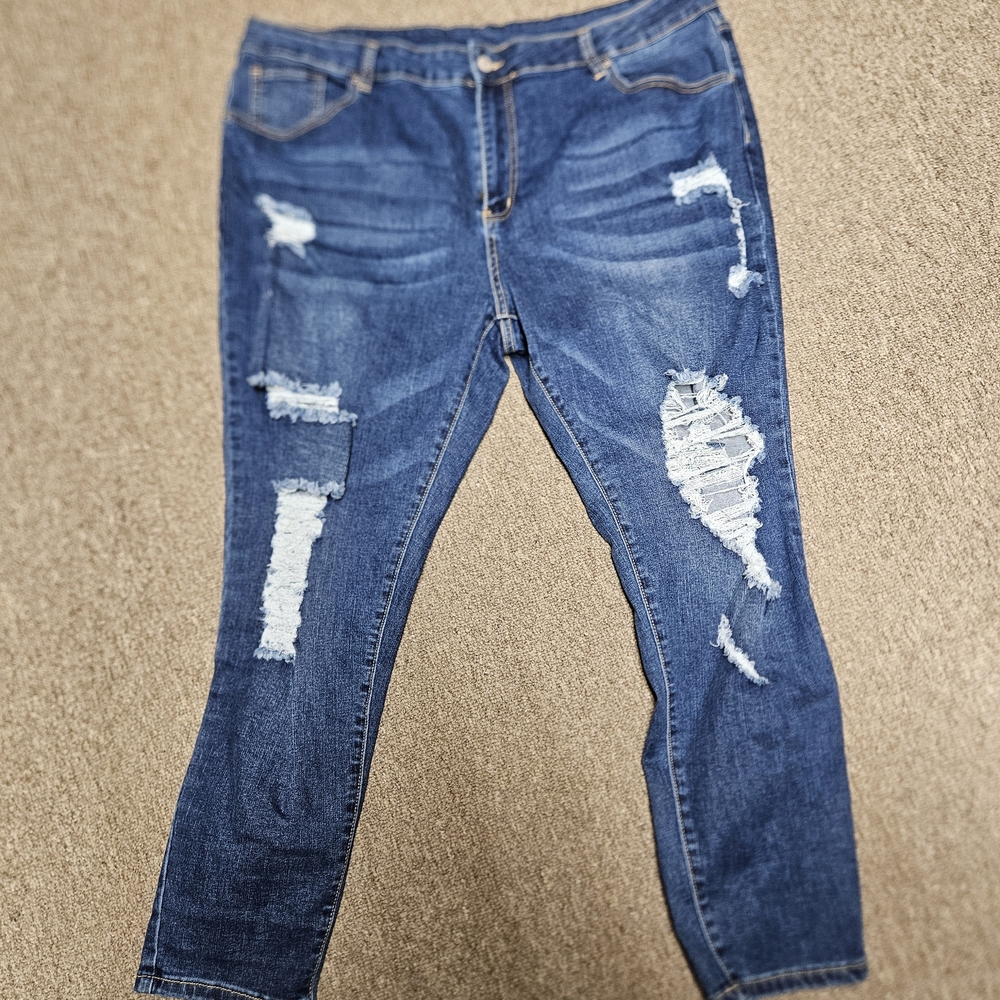 SHEIN Blue Distressed Skinny Jeans Plus Size 3x